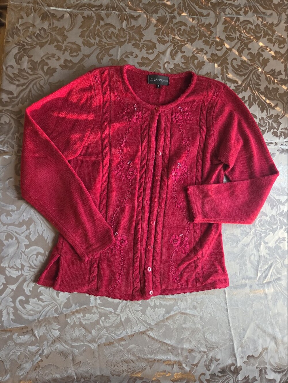 La Madona Soft Embroidered Button Down Cardigan